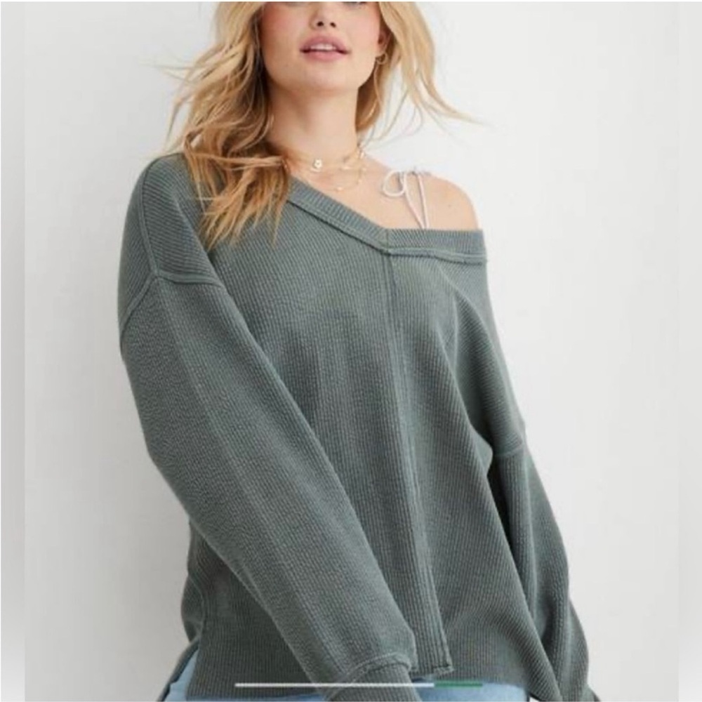 Aerie Off-Shoulder Sweater - Gray